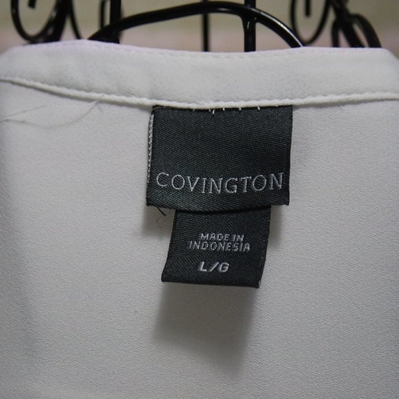 Covington White Flutter Sleeves VNeck Button Close Blouse -L - Picture 10 of 12